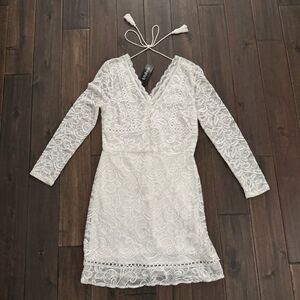 NWT Eilly Bazar White Lace Fitted Long Sleeve Dress Jr. L